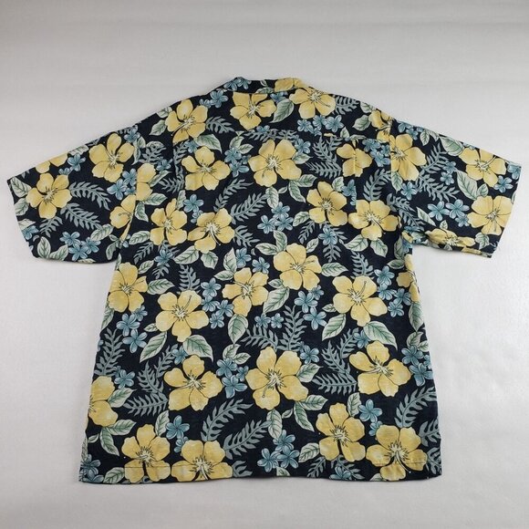 Tommy Bahama Silk Shirt Mens Large Black Yellow Flower Short Sleeve Button Front - Picture 5 of 9